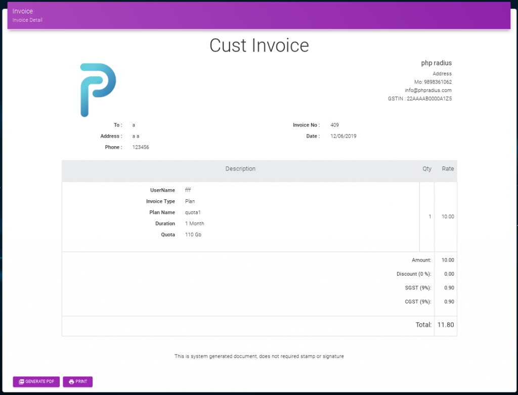 Print Invoice in Client Portal
